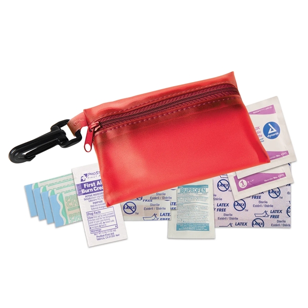 First aid kit vinyl zipper pouch with clip contains latex free... from ASI 52840 Evans Manufacturing