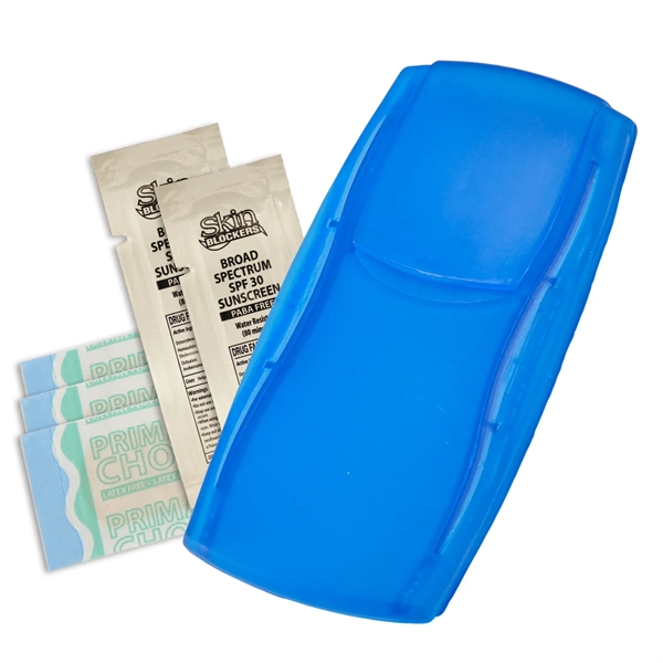 Outdoor first aid kit with bandages and sunscreen packets.... from ASI 52840 Evans Manufacturing