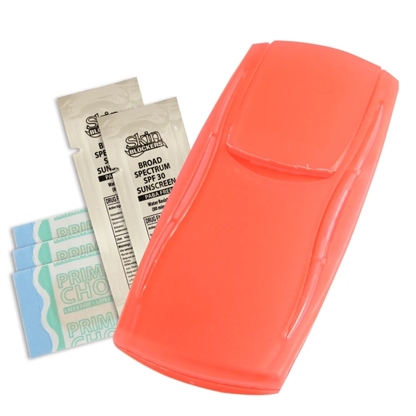Outdoor first aid kit with bandages and sunscreen packets.... from ASI 52840 Evans Manufacturing