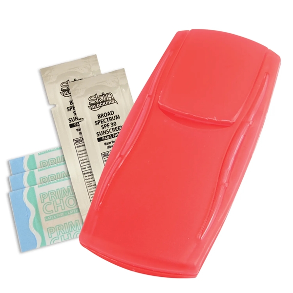 Outdoor first aid kit with bandages and sunscreen packets.... from ASI 52840 Evans Manufacturing