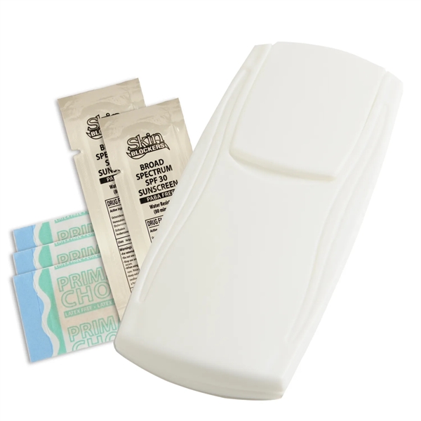 Outdoor first aid kit with bandages and sunscreen packets.... from ASI 52840 Evans Manufacturing