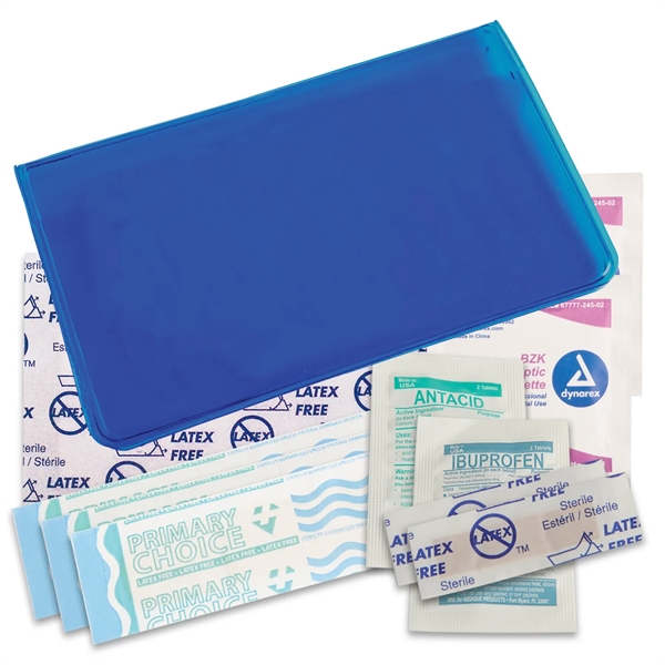 Vinyl travel first aid kit wallet has latex free bandages, pads,... from ASI 52840 Evans Manufacturing