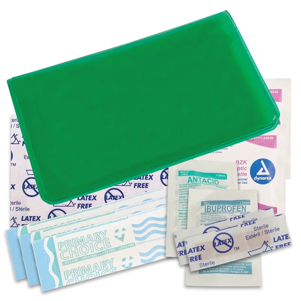 Vinyl travel first aid kit wallet has latex free bandages, pads,... from ASI 52840 Evans Manufacturing