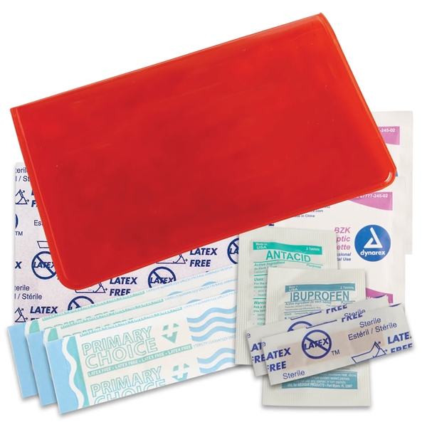 Vinyl travel first aid kit wallet has latex free bandages, pads,... from ASI 52840 Evans Manufacturing