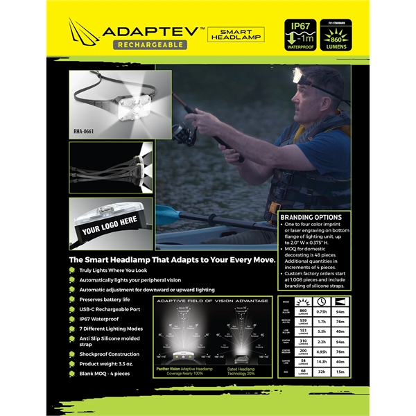 ADAPTEV™ Rechargeable Smart Headlamp, 860 Lumen... from ASI 75825 Panther Vision