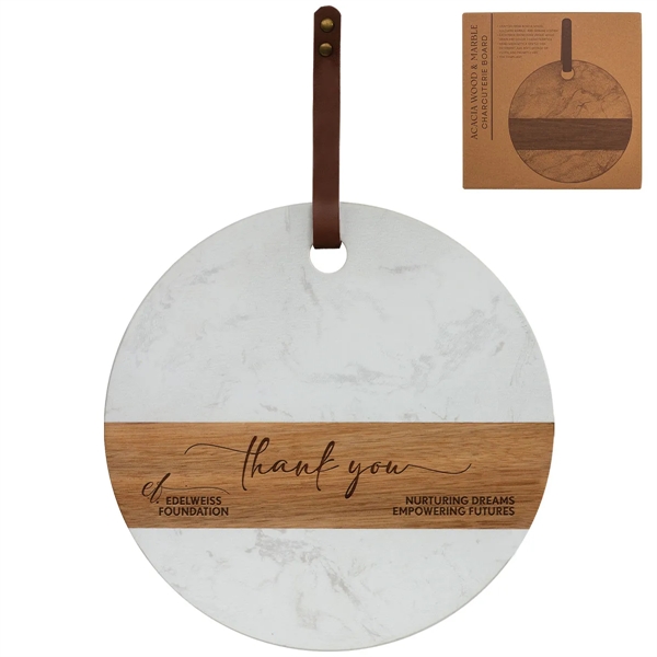 Acacia and marble charcuterie board with leather strap... from ASI 62190 Illini
