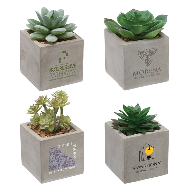 Mini Faux Potted Succulent in concrete planter... from ASI 62190 Illini