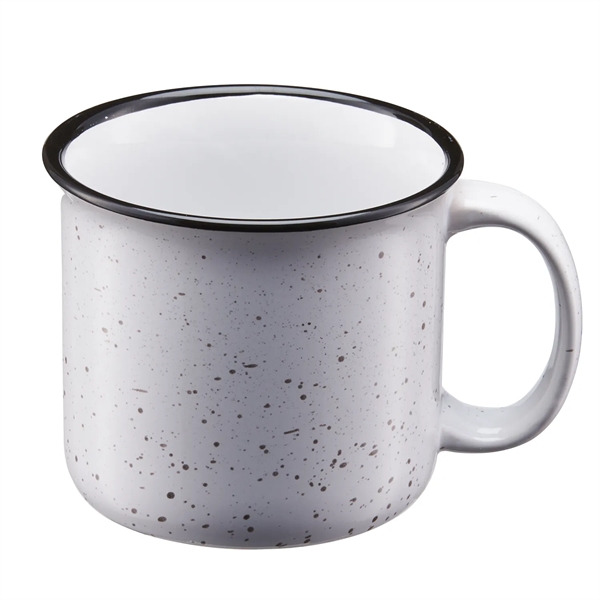 15 oz. ceramic stoneware speckled camping mug with black rim and... from ASI 52840 Evans Manufacturing