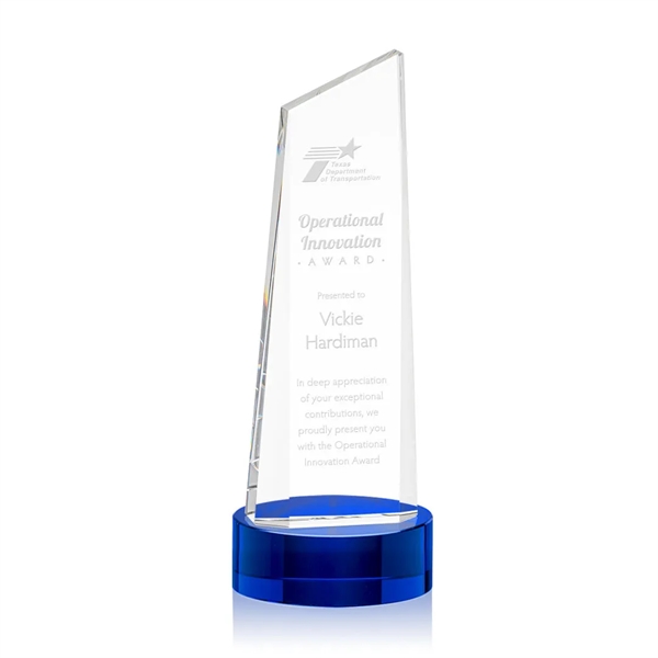 The thick Optical Crystal Belmont Tower Award on Base features a... from ASI 84592 St Regis Group / St Regis