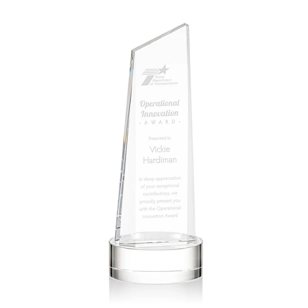 The thick Optical Crystal Belmont Tower Award on Base features a... from ASI 84592 St Regis Group / St Regis