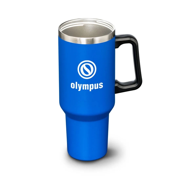 The double-insulated 40oz Compeer Handle Travel Mug is the ultimate companion... from ASI 84592 St Regis Group