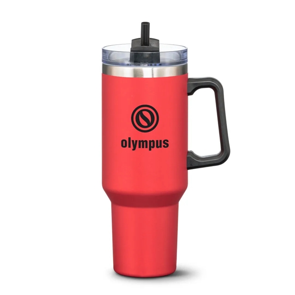 The double-insulated 40oz Compeer Handle Travel Mug is the ultimate companion... from ASI 84592 St Regis Group