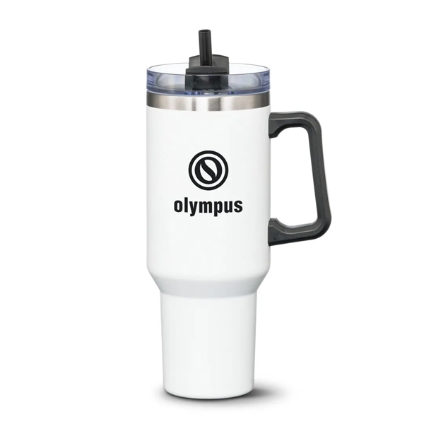 The double-insulated 40oz Compeer Handle Travel Mug is the ultimate companion... from ASI 84592 St Regis Group