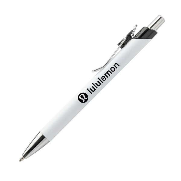 Elijah Clicker Pen features a rubberized soft-touch coating barrel, steel chrome... from ASI 84592 St Regis Group