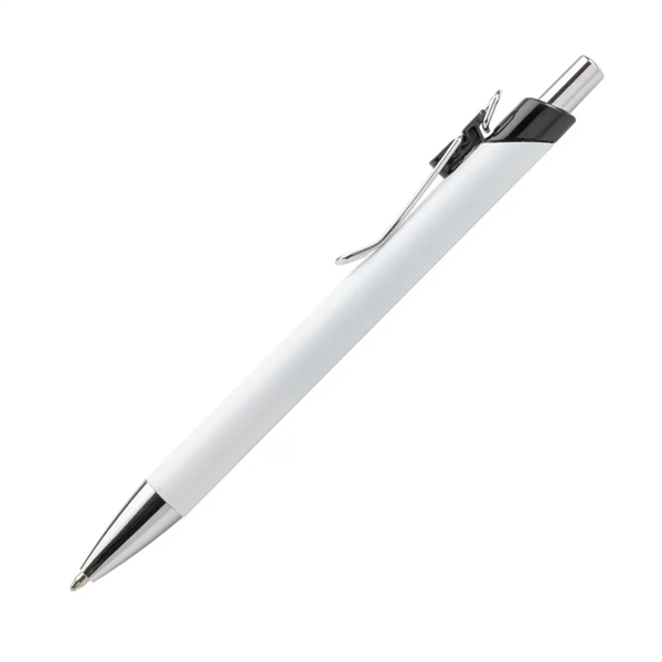 Elijah Clicker Pen features a rubberized soft-touch coating barrel, steel chrome... from ASI 84592 St Regis Group