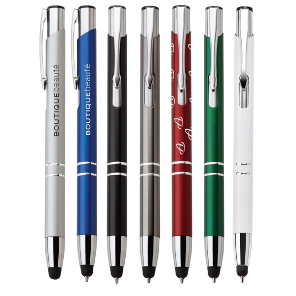 Anodized aluminum push-action pen with a soft capacitive stylus. Due to... from ASI 88660 Spector & Co.