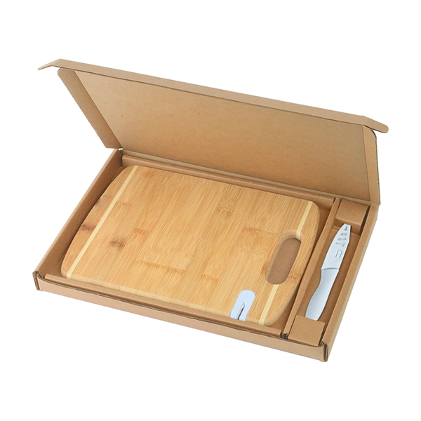 Two-tone bamboo cutting board with stainless steel paring knife gift box... from ASI 52840 Evans Manufacturing