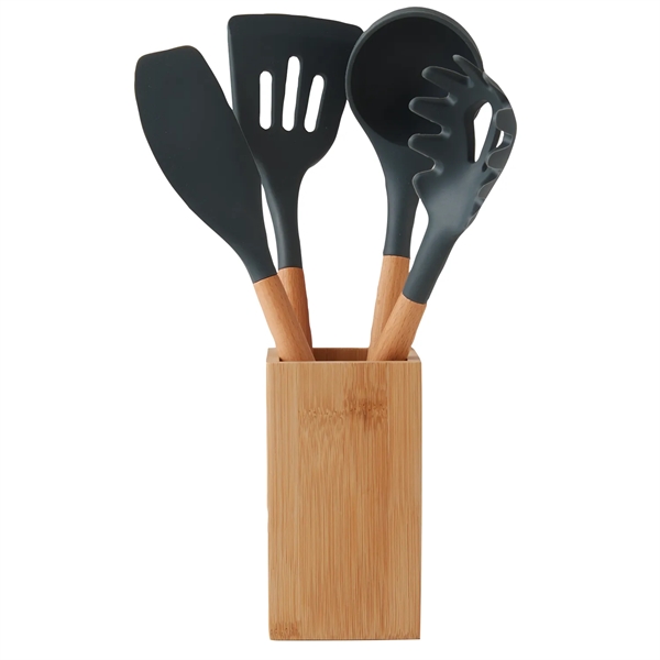 5-piece bamboo and silicone kitchen utensil set with countertop holder, spatula,... from ASI 52840 Evans Manufacturing