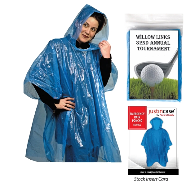 Emergency rain poncho with full color insert card.... from ASI 63698 Justin Case®