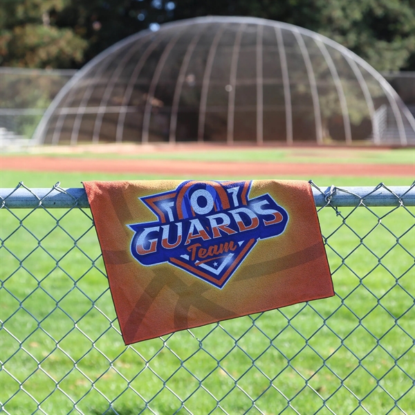 Microfiber golf towel with soft terry back. Full-color print. Optional carabiner... from ASI 61966 HPG / Best Promotions USA