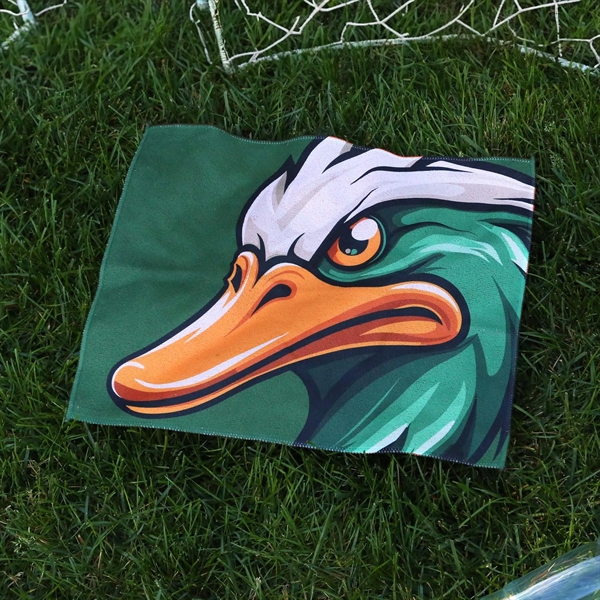 Microfiber golf towel with soft terry back. Full-color print. Optional carabiner... from ASI 61966 HPG / Best Promotions USA