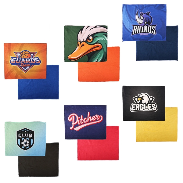 Microfiber golf towel with soft terry back. Full-color print. Optional carabiner... from ASI 61966 HPG / Best Promotions USA