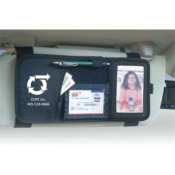 Auto visor organizer with hook and loop surface, pen holder and... from ASI 37586 Auto-Sun-shade/Intertek