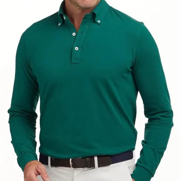 The Burton long sleeve cotton-stretch pique knit shirt with a three... from ASI 38120 Ball Pro / Diversified Quality Kitchenware / Branded Apparel Designs