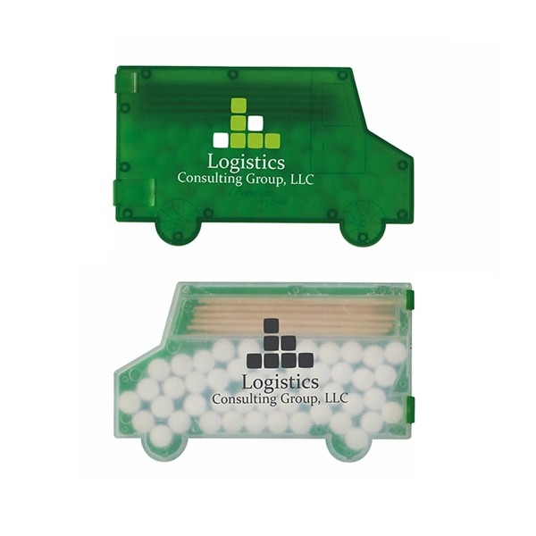 Truck-shaped box with 30 sugar free mints and 10 wooden toothpicks.... from ASI 63549 Jornik Manufacturing Corp / Jornik