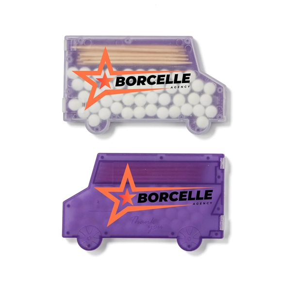 Truck-shaped box with 30 sugar free mints and 10 wooden toothpicks.... from ASI 63549 Jornik Manufacturing Corp / Jornik