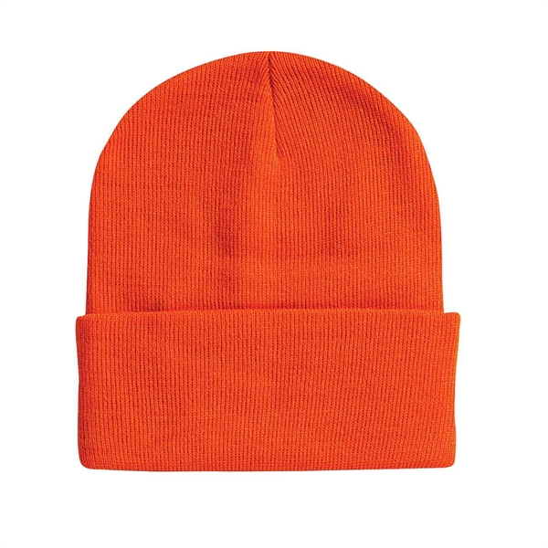 100% acrylic knit cuff beanie finished with a sewn-on woven patch... from ASI 92980 WOV-IN® / Universal Strap/Wov-In Line