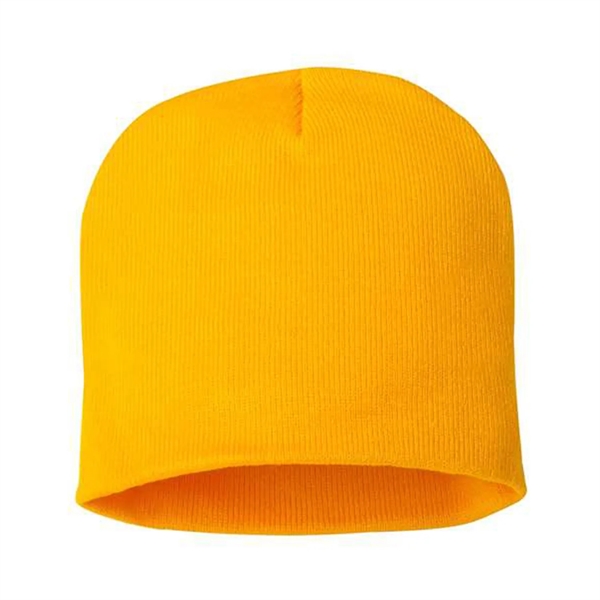 100% acrylic knit beanie decorated with a sewn-on woven patch... from ASI 92980 WOV-IN® / Universal Strap/Wov-In Line