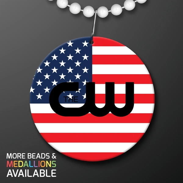 USA Flag Medallion with Beaded Necklace (Non Light Up); Domestic Imprint... from ASI 34194 ALightPromos