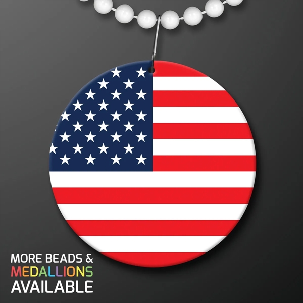 USA Flag Medallion with Beaded Necklace (Non Light Up); Domestic Imprint... from ASI 34194 ALightPromos