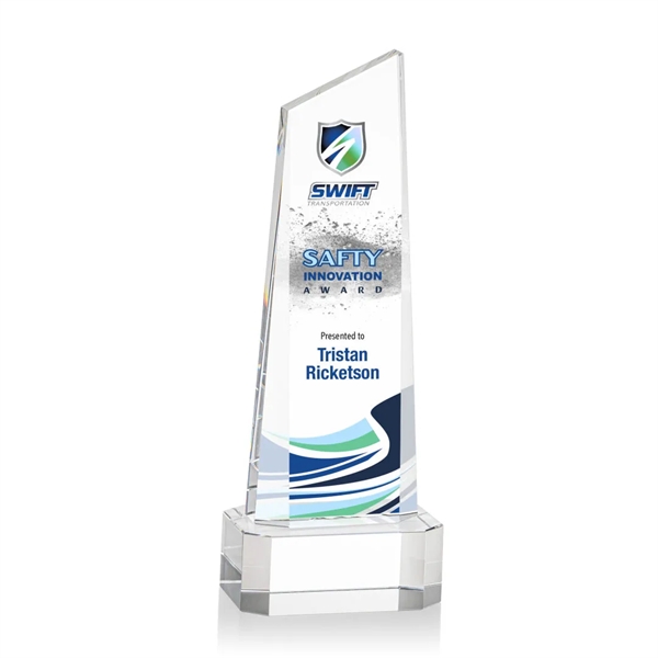 The thick Optical Crystal Belmont Tower VividPrint™ Award features a slanted... from ASI 84592 St Regis Group / St Regis