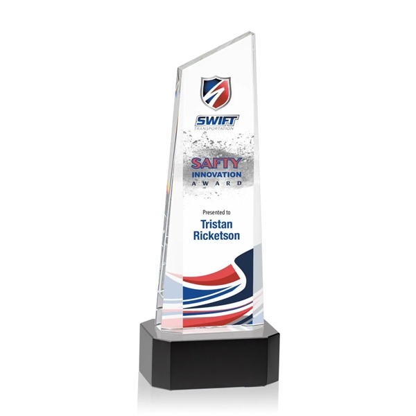 The thick Optical Crystal Belmont Tower VividPrint™ Award features a slanted... from ASI 84592 St Regis Group / St Regis