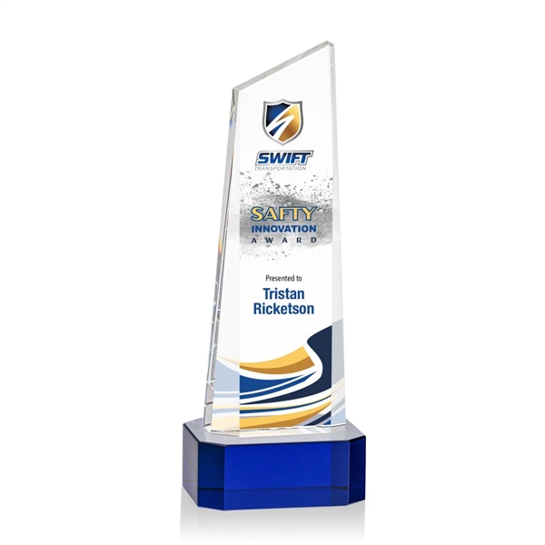 The thick Optical Crystal Belmont Tower VividPrint™ Award features a slanted... from ASI 84592 St Regis Group / St Regis