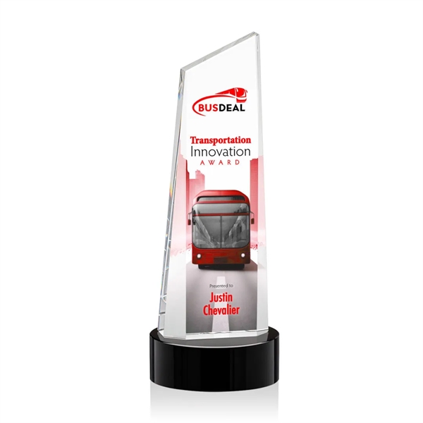 The thick Optical Crystal Belmont Tower VividPrint™ Award features a slanted... from ASI 84592 St Regis Group / St Regis