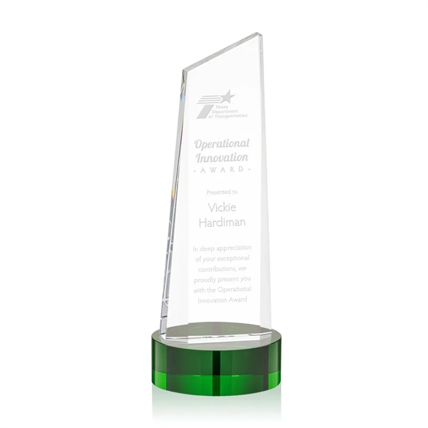 The thick Optical Crystal Belmont Tower Award on Base features a... from ASI 84592 St Regis Group / St Regis