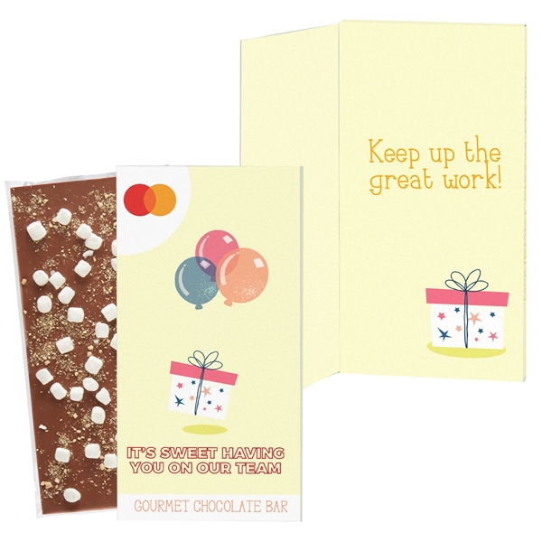 Greeting card box with 3.5 oz. Belgian chocolate bar.... from ASI 71685 Midnite Snax®