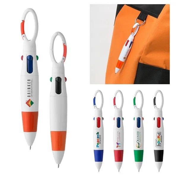 Ballpoint pen with four different ink colors and a carabiner.... from ASI 88060 Snugz/USA Inc