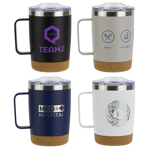 Our new 12 Oz Stainless Steel Mug with Cork Base is... from ASI 57956 Graphco line
