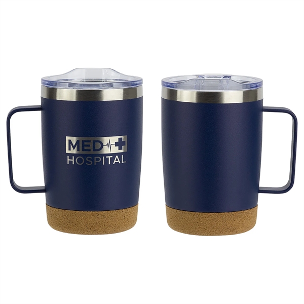 Our new 12 Oz Stainless Steel Mug with Cork Base is... from ASI 57956 Graphco line