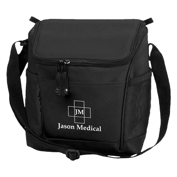 Insulated cooler bag made of 600 denier polyester with mesh pockets.... from ASI 61125 Hit Promotional Products / Hit®