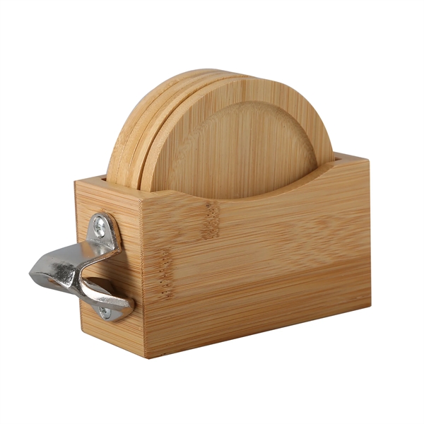 Bamboo coaster set comes with bamboo caddy, 4 round bamboo coasters... from ASI 52840 Evans Manufacturing