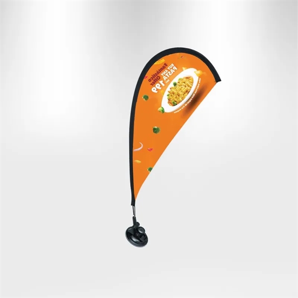 11.2" x 22.3" teardrop-shaped suction cup flag with double-sided imprint.... from ASI 36558 Aprons, Etc.