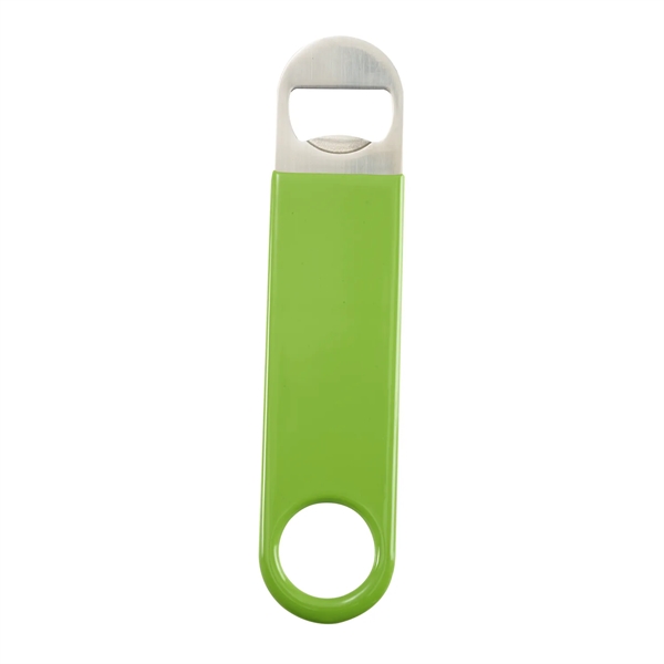 Stainless steel paddle bottle opener with vinyl sleeve... from ASI 52840 Evans Manufacturing