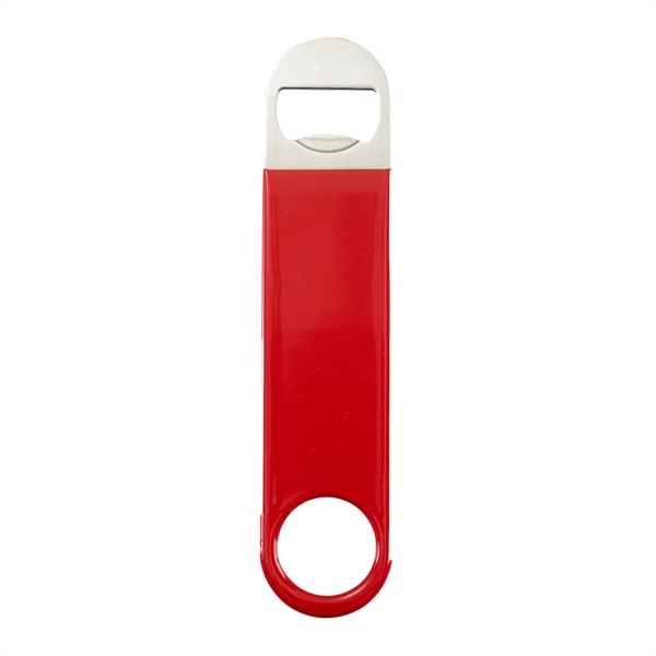 Stainless steel paddle bottle opener with vinyl sleeve... from ASI 52840 Evans Manufacturing