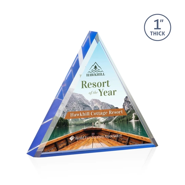 The brilliant **1" thick** freestanding Brighton Pyramid Sapphire Acrylic VividPrint™ Award... from ASI 84592 St Regis Group / St Regis
