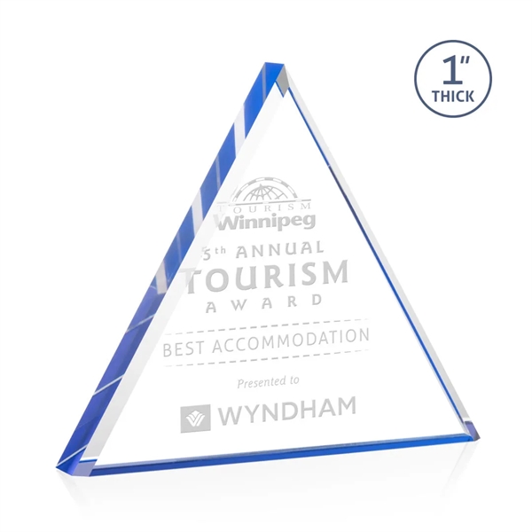 The brilliant **1" thick** freestanding Brighton Pyramid Sapphire Acrylic Award features... from ASI 84592 St Regis Group / St Regis